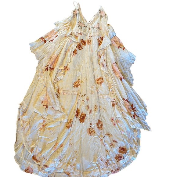 Free People Audrey Ruffled Embroidered Maxi Dress Copper Rose Rare - Picture 7 of 13